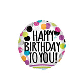 بالون عيد ميلاد سعيد أبيض أسود 46 سم